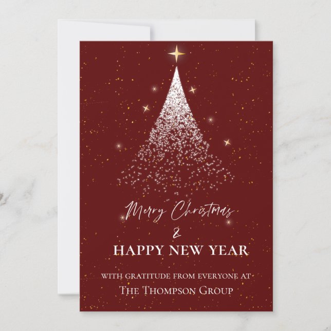 Gold Glitter Tree Christmas New Year Corporate Note Card (Front)