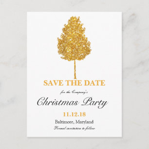 Gold Glitter Tree Christmas Party Save The Date Announcement Postcard