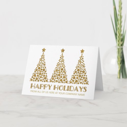 Gold Glitter Trees Customer Happy Holidays Card