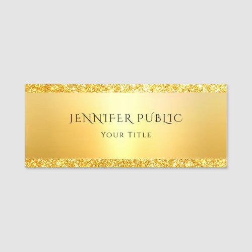 Gold Glitter Trendy Elegant Glamorous Template Name Tag