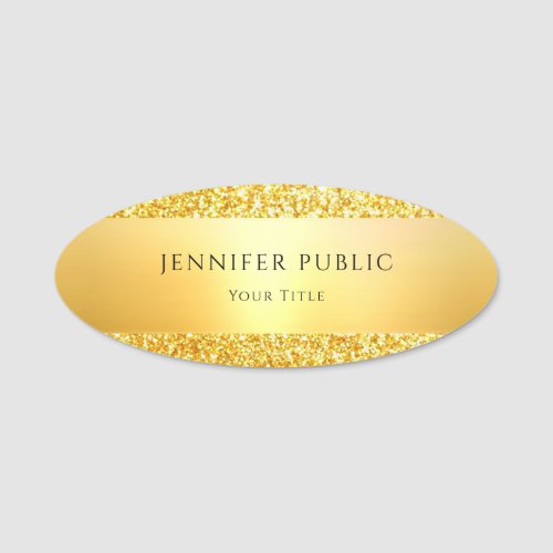 Gold Glitter Trendy Glamorous Elegant Template Name Tag