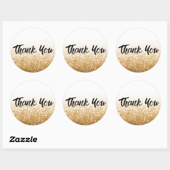 Gold Glitter Trendy Thank You Classic Round Sticker | Zazzle