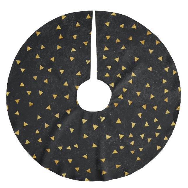 Gold Glitter Triangles Brushed Polyester Tree Skirt (Front)