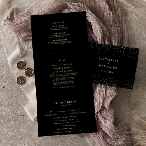 Gold Glitter Trifold Fold Wedding Invitation