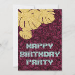 Gold Glitter Tropical leaves on Ruby Wine Jewel Invitation<br><div class="desc">Chic adult birthday card featuring three Gold Glitter tropical leaves on a shiny Ruby Wine diamond jewels pattern.</div>