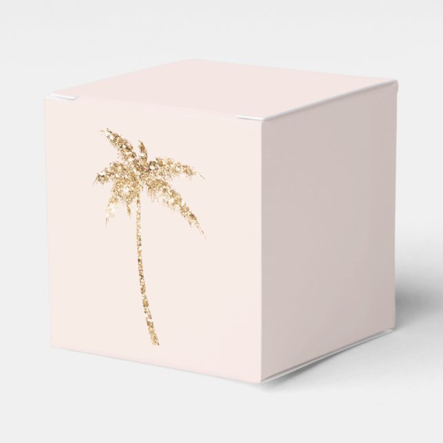 Gold Glitter Tropical Palm Tree Favor Boxes (Front Side)
