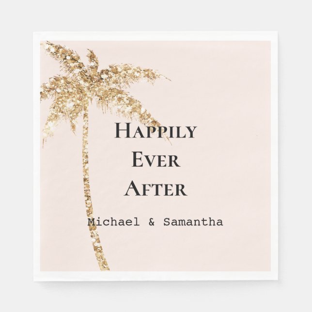 Gold Glitter Tropical Palm Tree Napkins (Front)