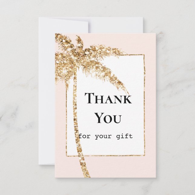 Gold Glitter Tropical Palm Tree Thank You Card (Front)