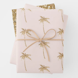 Gold Glitter Tropical Palm Tree Wrapping Paper Sheets