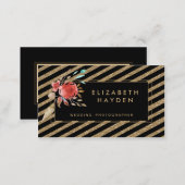 gold glitter turquoise coral Floral business card (Front/Back)