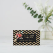 gold glitter turquoise coral Floral business card (Standing Front)