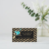 gold glitter turquoise Floral business card (Standing Front)