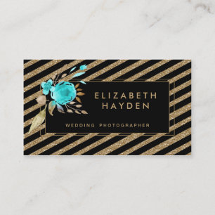 gold glitter turquoise Floral business card