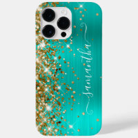 Gold Glitter Turquoise Glam Modern Girly Signature