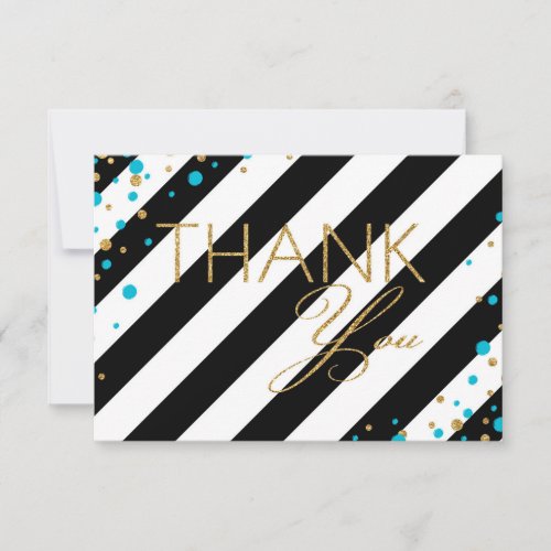 Gold Glitter Turquoise Sprinkles Stripe Thank You