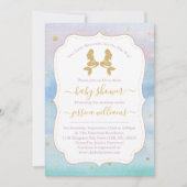 Gold Glitter Twin Mermaids Baby Shower Invitation (Front)