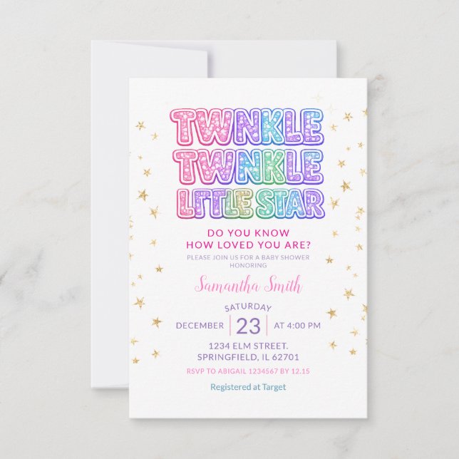 Gold Glitter Twinkle Little Star Baby Shower Invitation (Front)