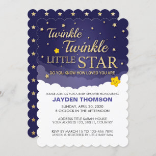 Gold Glitter Twinkle Little Star Baby Shower Invitation