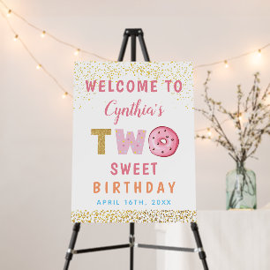 Gold Glitter Two Sweet Donut 2nd Birthday Welcome Foam Board