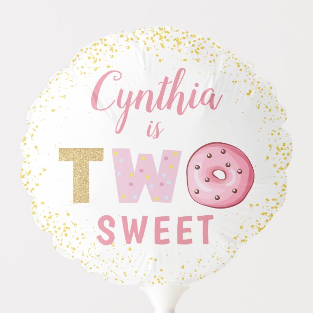 Gold Glitter Two Sweet Donut Girl 2nd Birthday Balloon (Front)