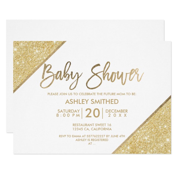 white and gold baby shower invitations