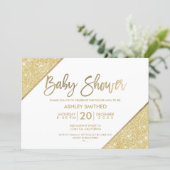 Gold glitter typography white baby shower invitation (Standing Front)