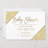 Gold glitter typography white baby shower invitation (Front)