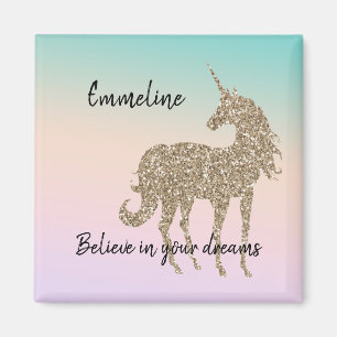 Gold Glitter Unicorn Aqua Peach Pink Ombre Tie Dye Magnet