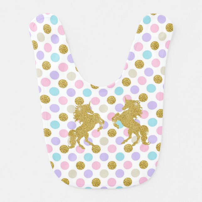 Gold Glitter Unicorn  Baby Bib (Front)