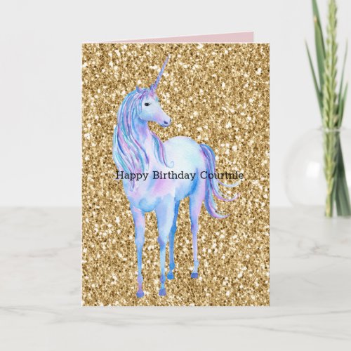 Gold Glitter Unicorn Card