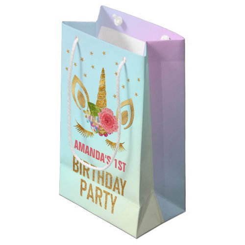 Gold Glitter Unicorn Face Birthday Party Favor Small Gift Bag