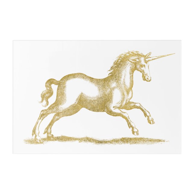 Gold Glitter Unicorn Fantasy Acrylic Print (Front)