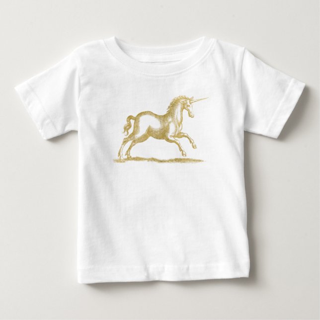 Gold Glitter Unicorn Fantasy Baby T-Shirt (Front)