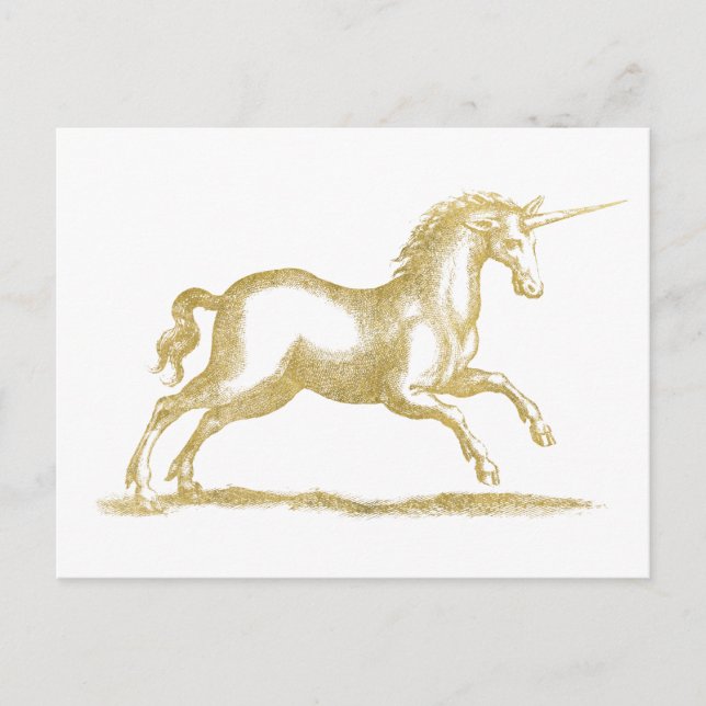 Gold Glitter Unicorn Fantasy Postcard (Front)