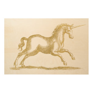 Gold Glitter Unicorn Fantasy Wood Wall Art