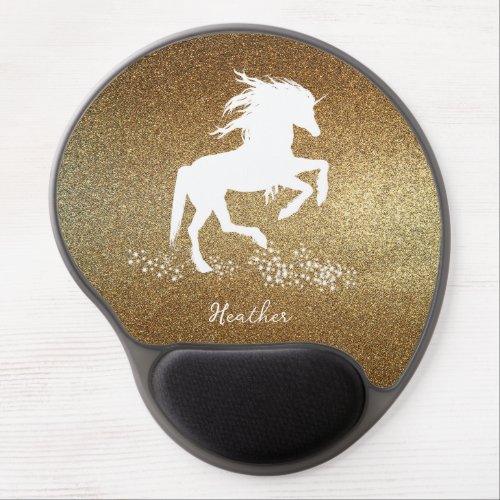 Gold Glitter Unicorn Gel Mouse Pad