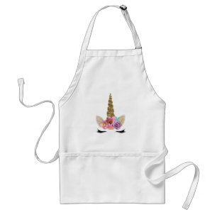 Gold Glitter Unicorn Horn Floral Modern Trendy Adult Apron