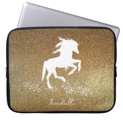 Gold Glitter Unicorn Laptop Sleeve