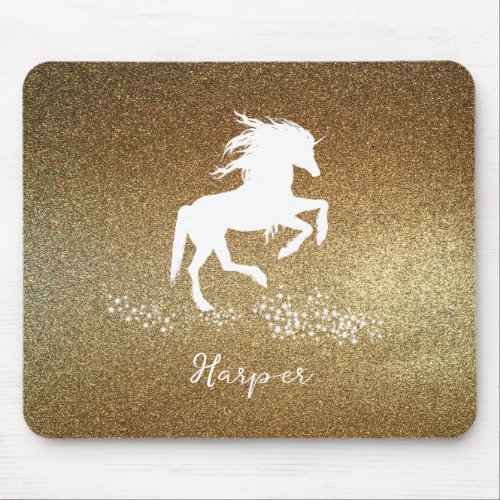 Gold Glitter Unicorn Mouse Pad