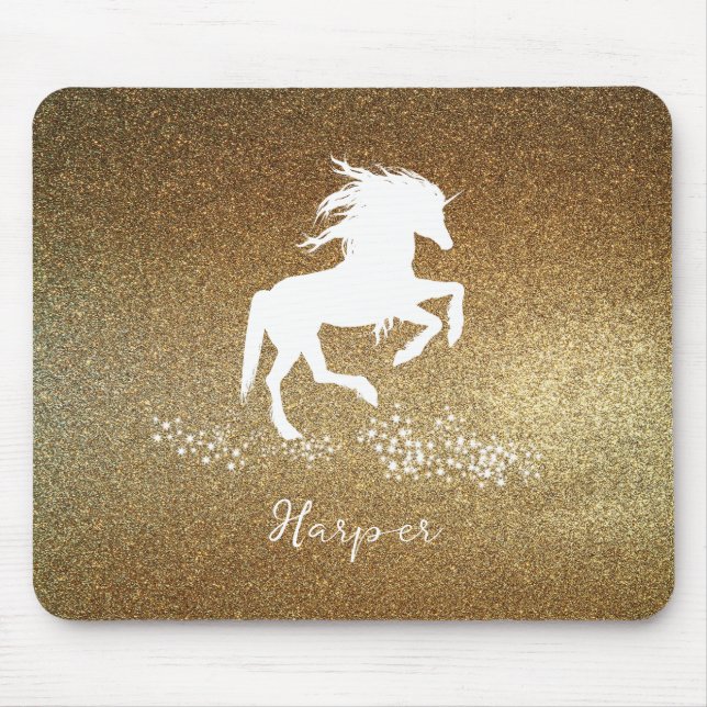 Gold Glitter Unicorn Mouse Pad (Front)