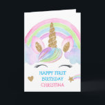 Gold Glitter Unicorn Personalized Girl Birthday Card<br><div class="desc">Gold Glitter Unicorn Personalized Girl Birthday</div>