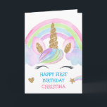 Gold Glitter Unicorn Personalized Girl Birthday Card<br><div class="desc">Gold Glitter Unicorn Personalized Girl Birthday</div>