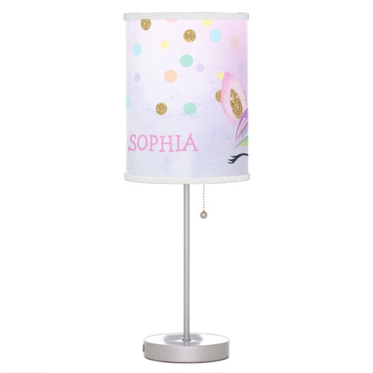 Gold Glitter Unicorn Personalized Nursery Rainbow Table Lamp (Left)