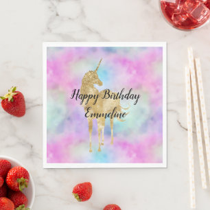 Gold Glitter Unicorn Purple Pink Aqua Blush Napkins