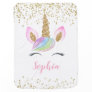 Gold Glitter Unicorn Rainbow Personalized Name Baby Blanket
