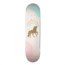 Gold Glitter Unicorn, Rainbow Skateboard Gold Glitter Unicorn, Rainbow Skateboard