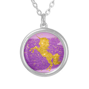 Gold Glitter Unicorn Silver Plated Necklace