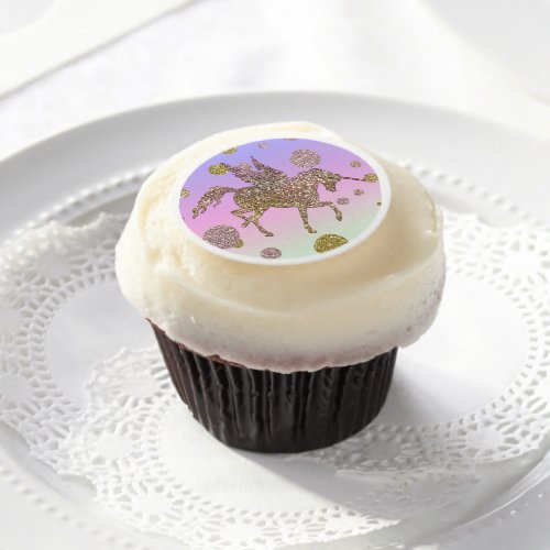 Gold Glitter Unicorn Sparkle Dots Birthday Party Edible Frosting Rounds