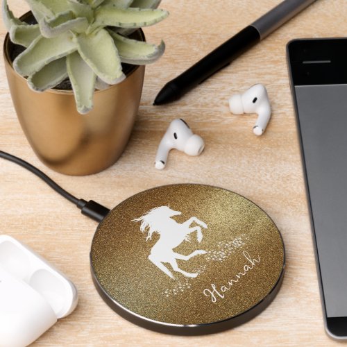 Gold Glitter Unicorn Wireless Charger