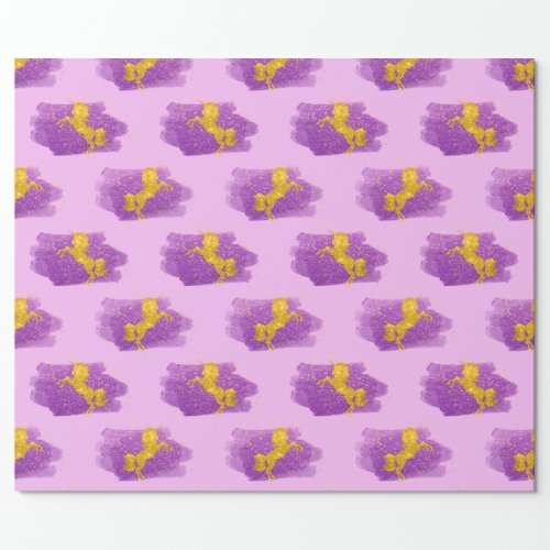 Gold Glitter Unicorns on Pink Wrapping Paper